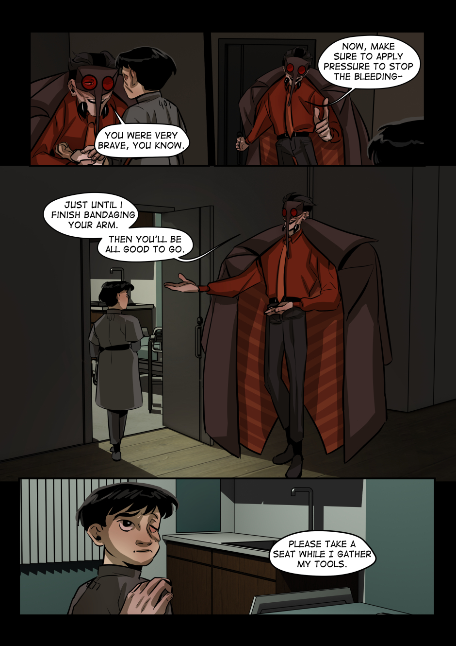 Anopheles invites the boy into the medical room.