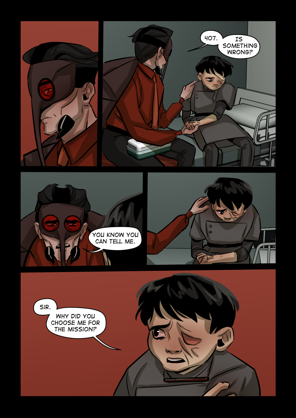 The boy looks sad and gets asked if anything is wrong.