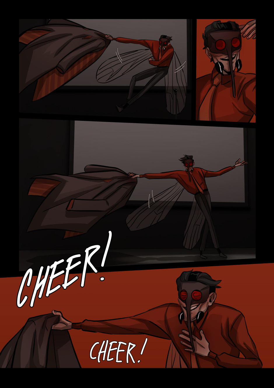 Anopheles lands with his wings as the cultists cheer.