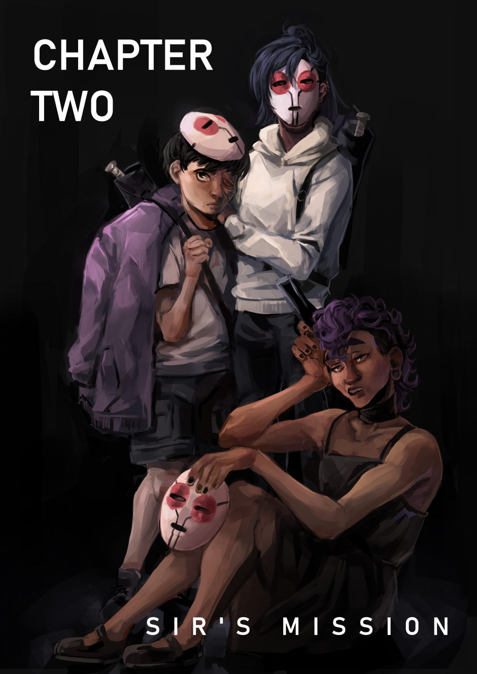 A group of teenagers and a child nervously stand.