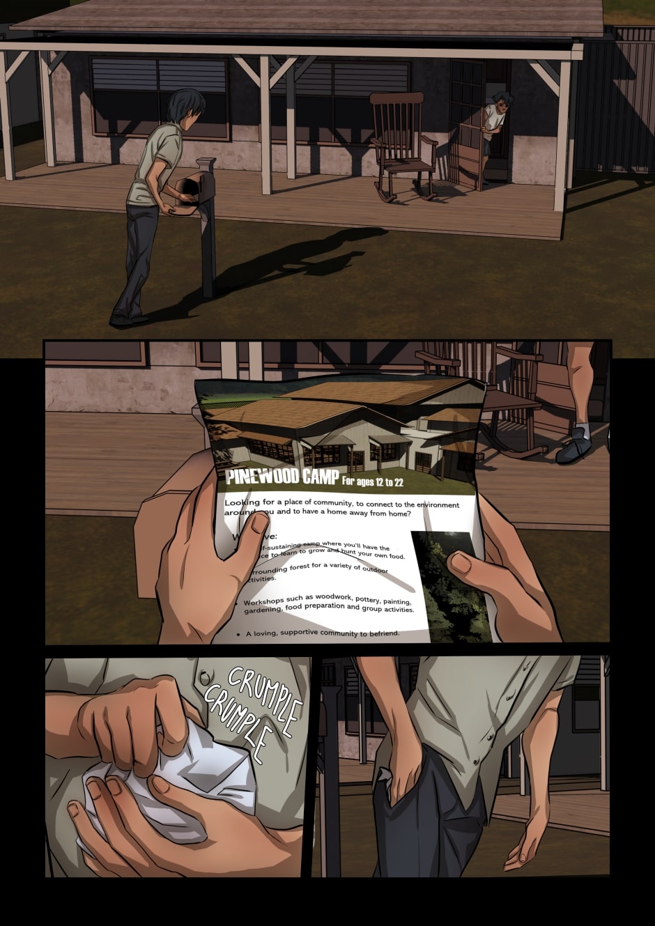 267 sees a flyer in his mailbox about the commune and he scrumples it up.