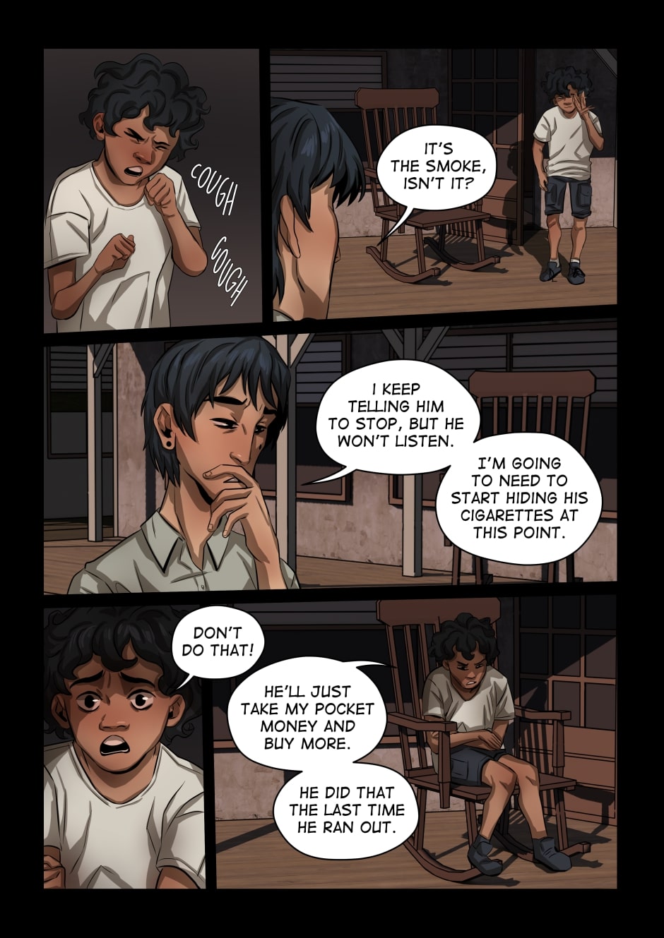 Eun coughs, complaining about his uncle.