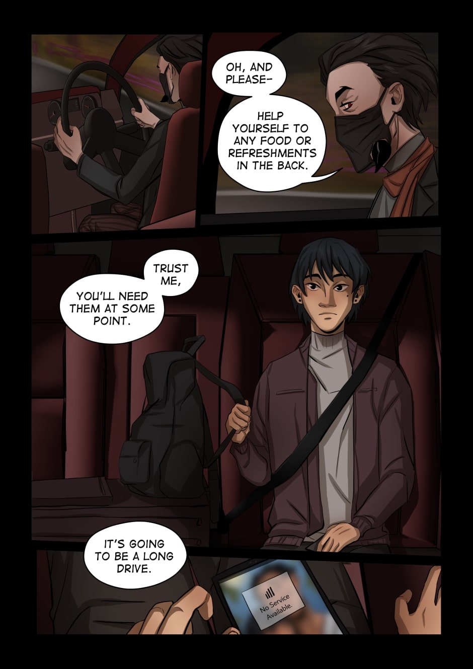 Anopheles drives 267 and his phone signal is lost.