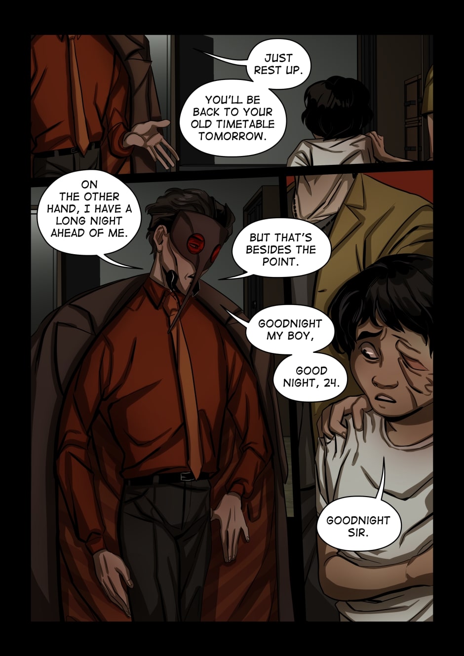 Anopheles says goodbye to both boys.