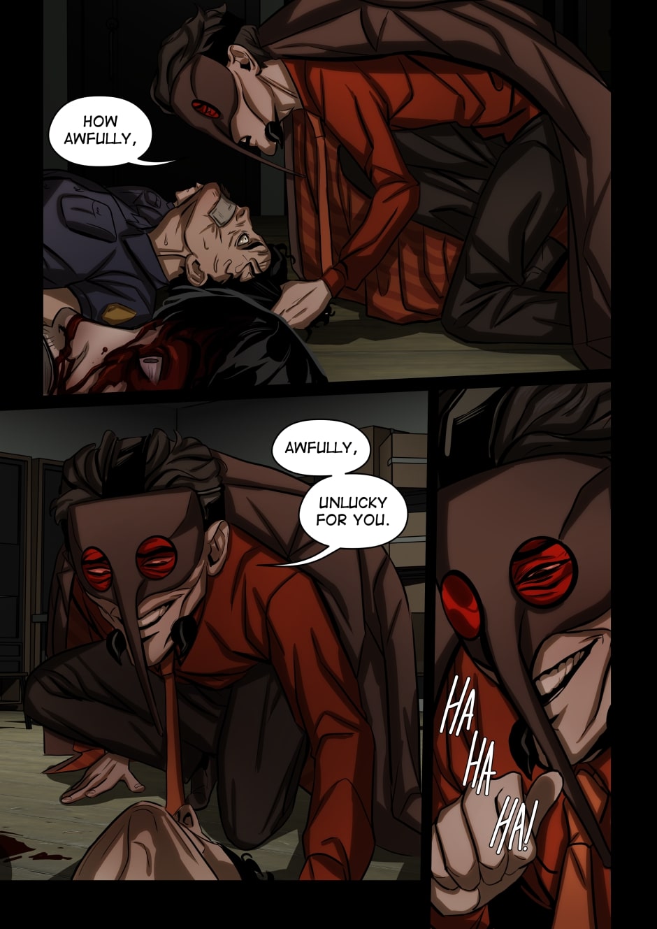 Anopheles laughs at the two alive officers.