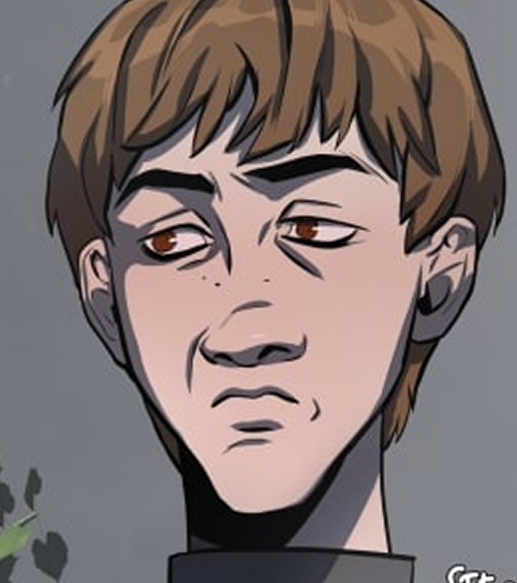 A drawing of a brunette teenager.