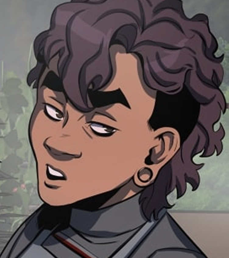 A drawing of a purple haired teenager.